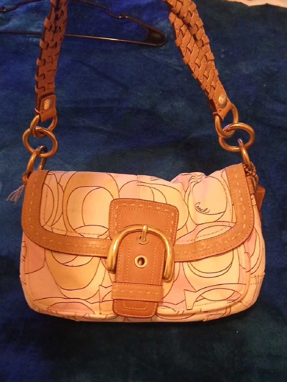 Coach Pink and Tan Buckle Shoulder Bag